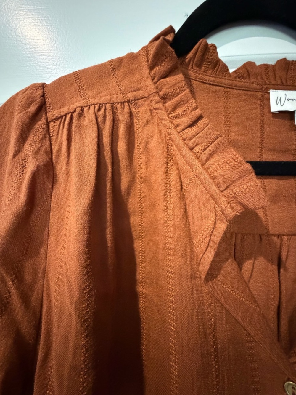 Wonderly Rust Button-Front Ruffle Collar Blouse - Picture 4 of 6